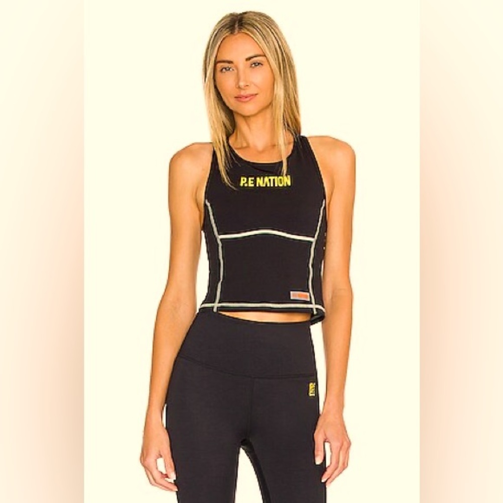 P.E Nation Fitted Criss-Cross Back Fitness Post game Black Tank Top
